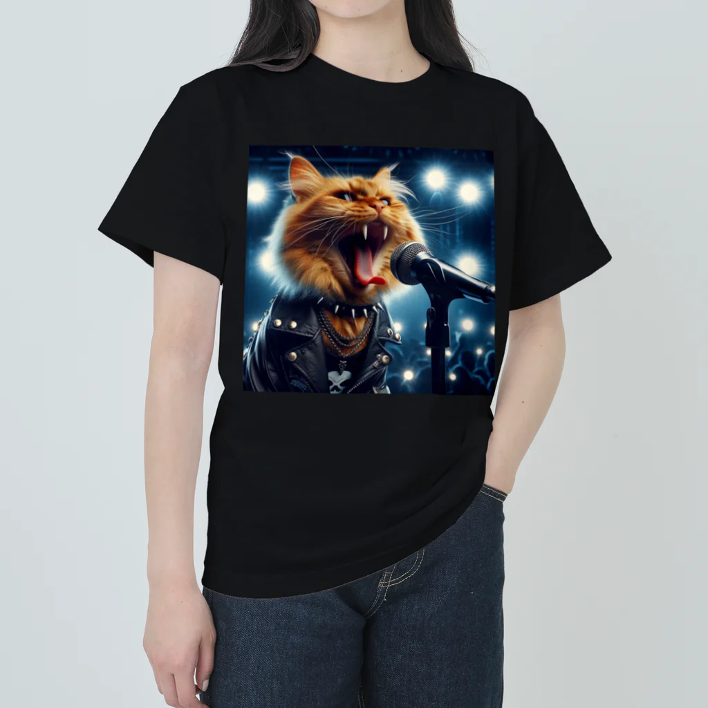 adarahのヘビメタシャウト猫 ヘビーウェイトTシャツ