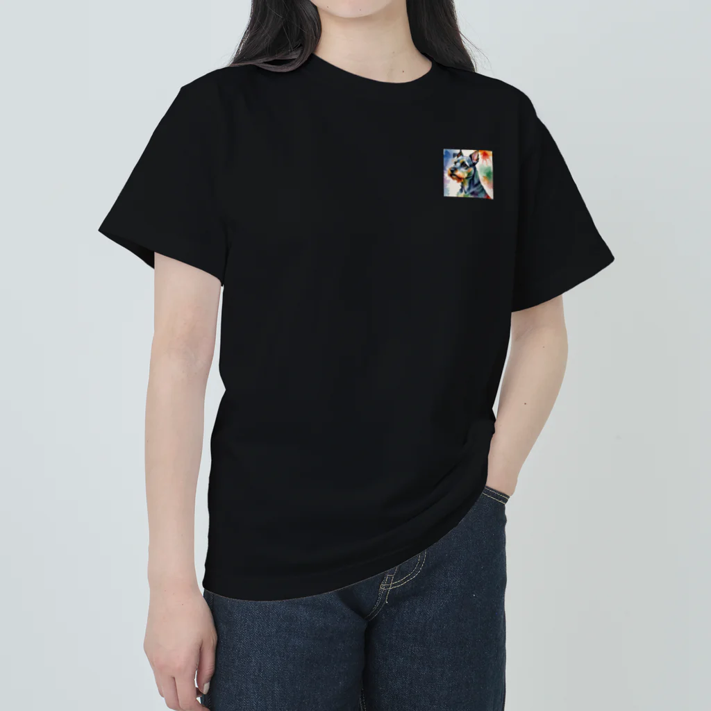 LGBTQ-のミニチュアシュナウザー　レインボー柄 ヘビーウェイトTシャツ