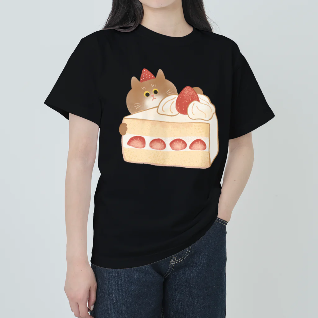 GOAT9 - ぼうし猫のイラストグッズ -のふわふわショートケーキ ヘビーウェイトTシャツ