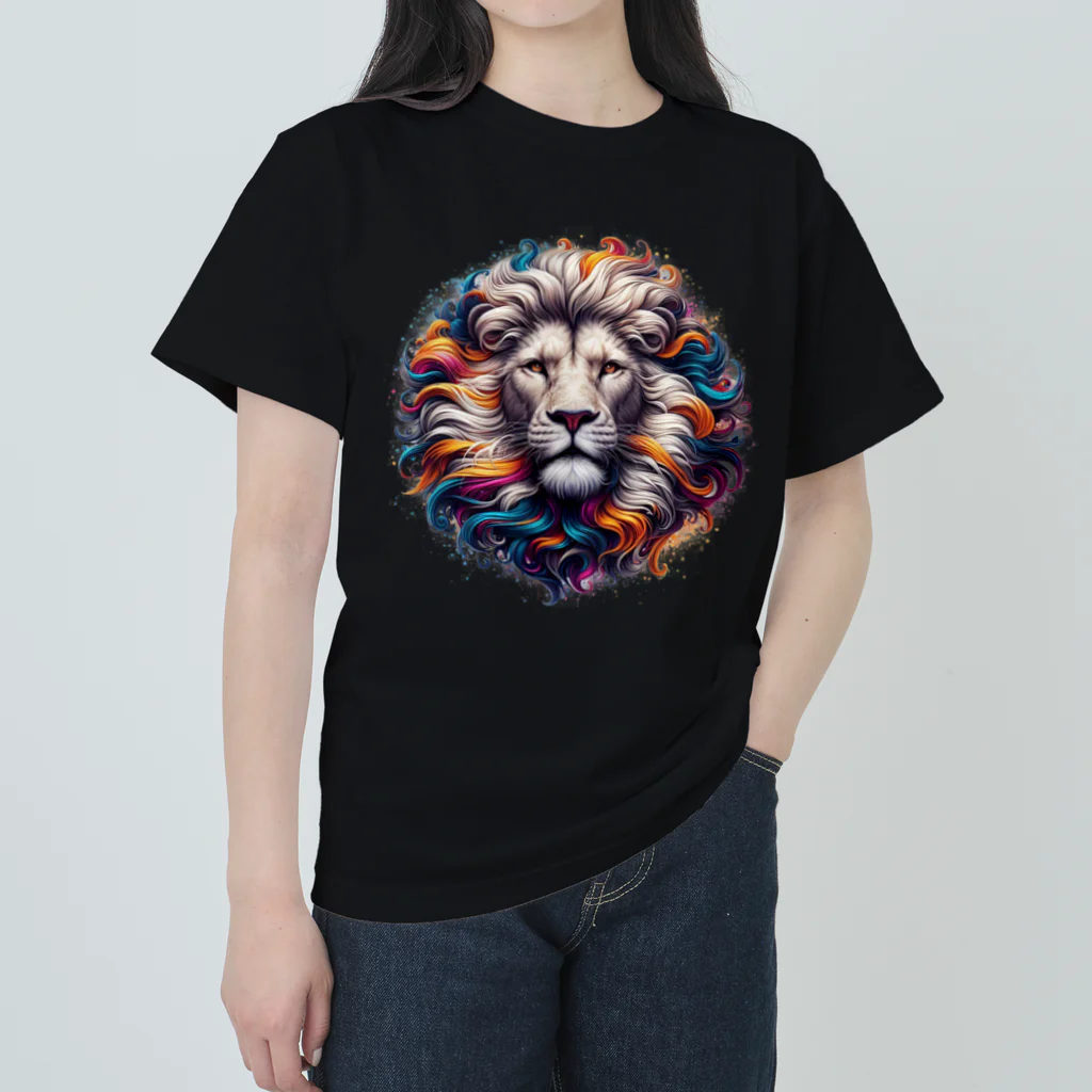 PALA's SHOP　cool、シュール、古風、和風、のLION　face１ ヘビーウェイトTシャツ