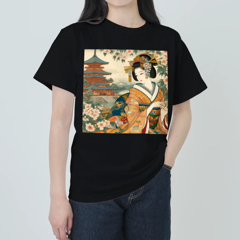 tamabestの浮世絵風美人図 Heavyweight T-Shirt