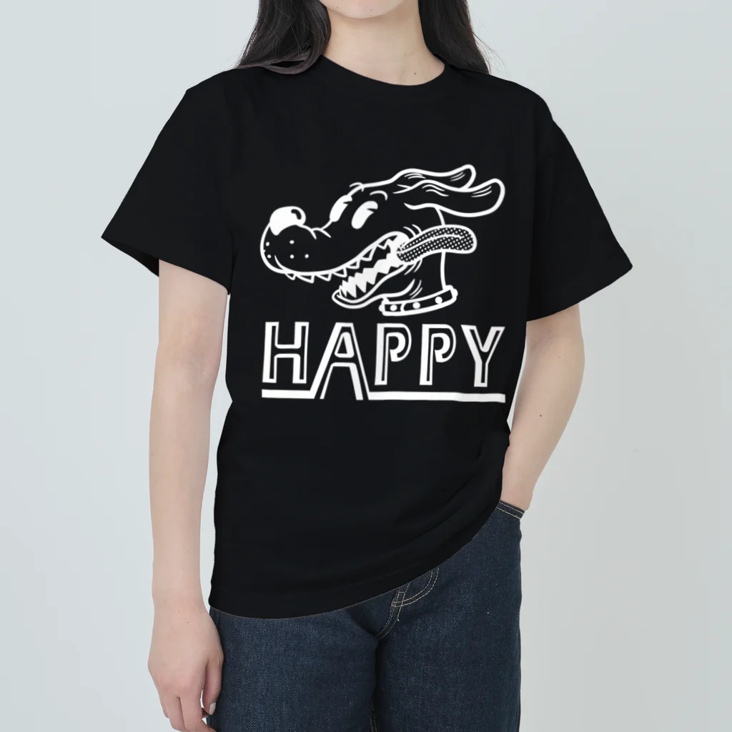 nidan-illustrationのhappy dog (white ink) ヘビーウェイトTシャツ