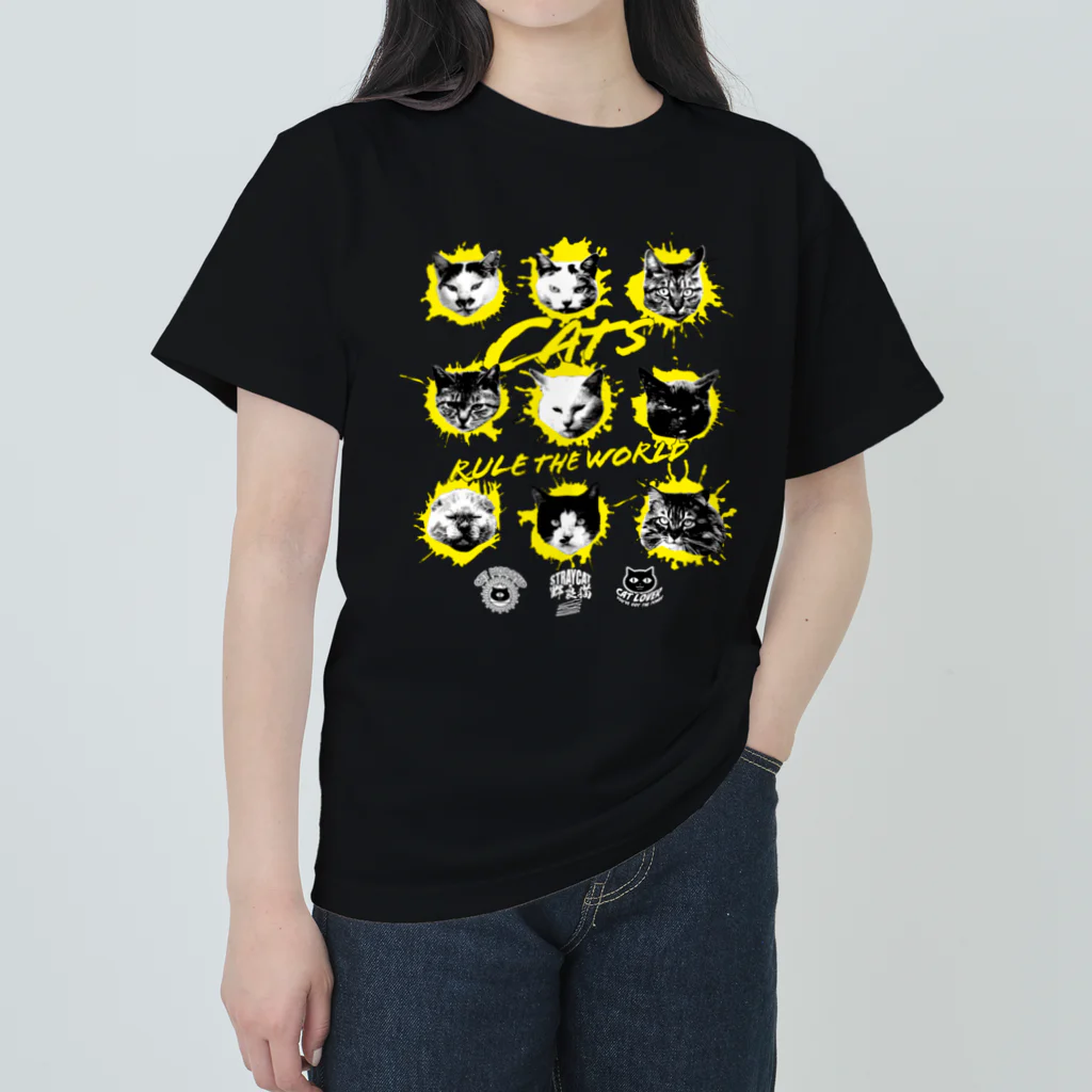 LONESOME TYPE ススの猫が世界を支配する9FACES（黄） ヘビーウェイトTシャツ