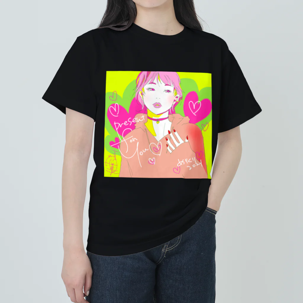 HARUKA カラフル イラスト 女の子 Tシャツのショートカット＆ハートgirl ヘビーウェイトTシャツ