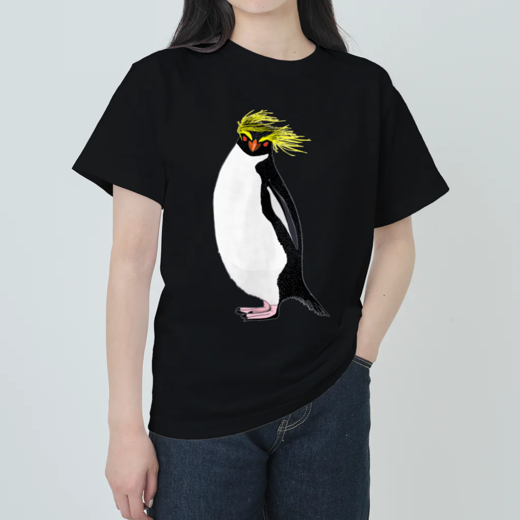 LalaHangeulの　風に吹かれるイワトビペンギンさん(文字無しバージョン ヘビーウェイトTシャツ