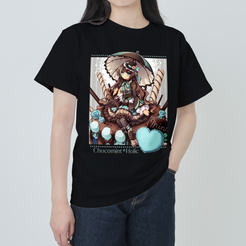 月蝕ざっか店＠SUZURI🇺🇦のChocomint*Holic-淡色ボディ向き版（文字濃色） Heavyweight T-Shirt