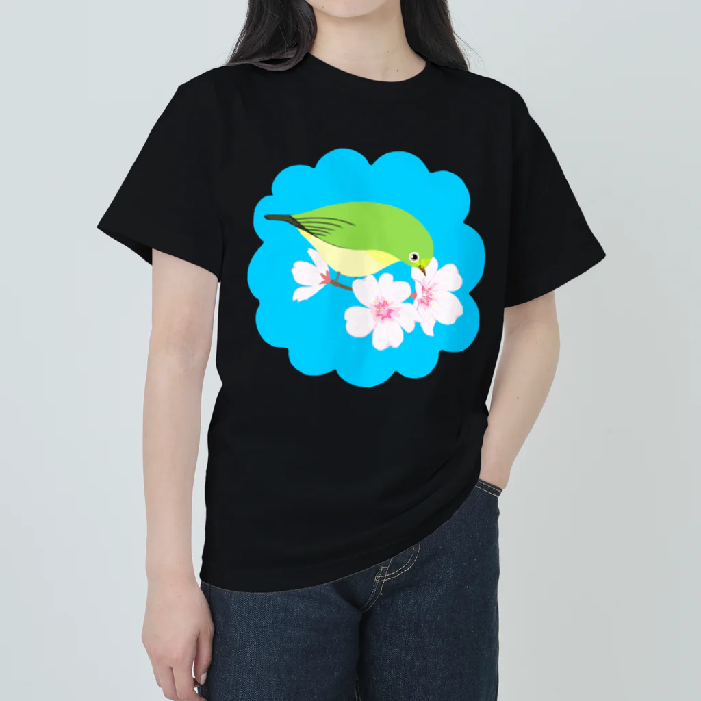 LalaHangeulの桜とメジロさん Heavyweight T-Shirt