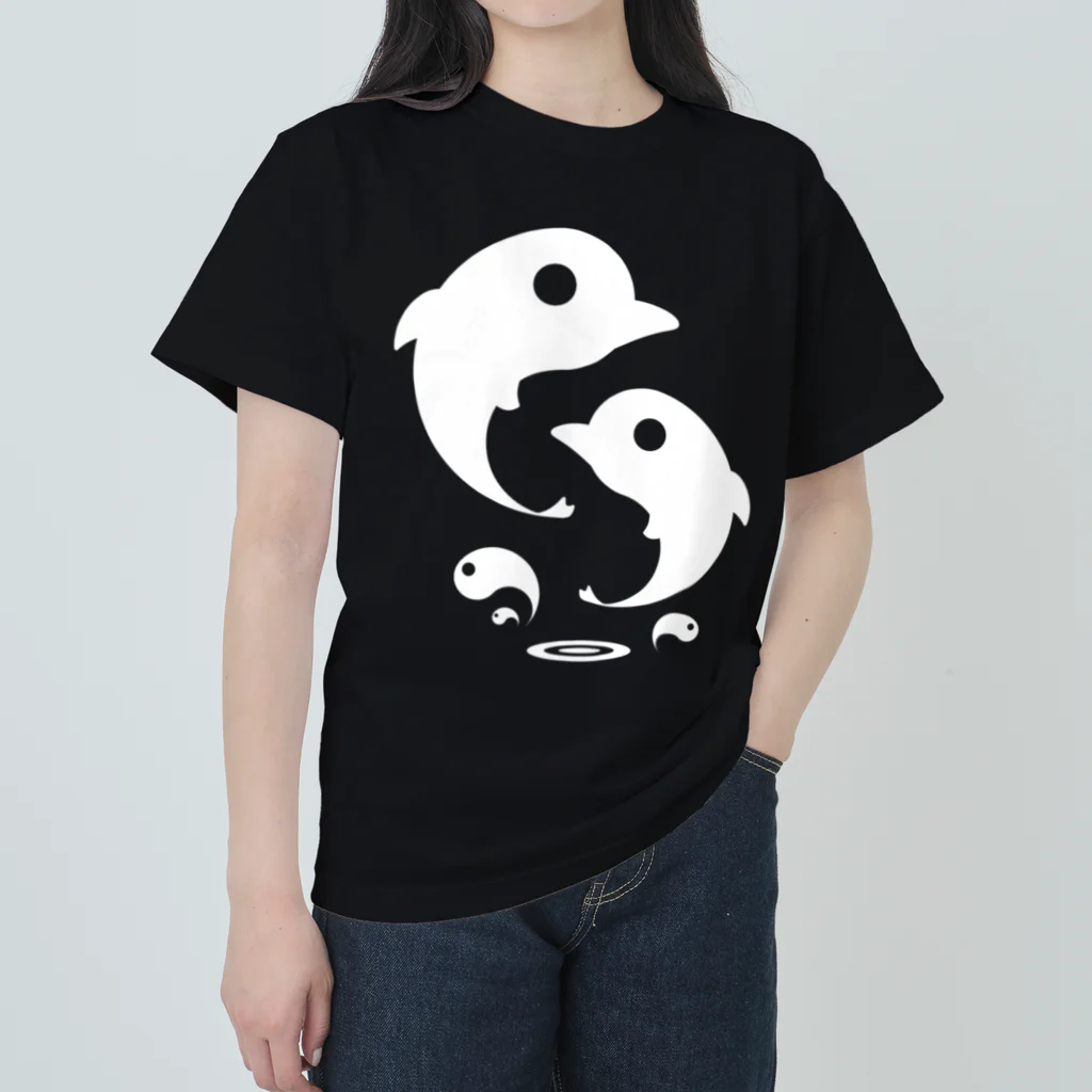 LIGHT HOUSE with DOLPHINのマガタマイルカ(ジャンプ)・白 Heavyweight T-Shirt