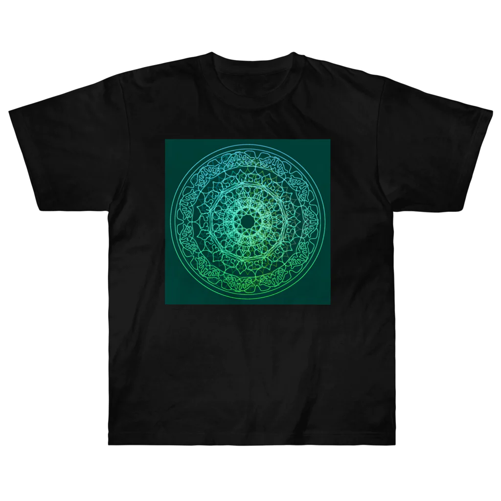 💖宇宙整体♪🌈♪こころからだチャンネル♪💖の母星回帰曼荼羅　moss green version ヘビーウェイトTシャツ