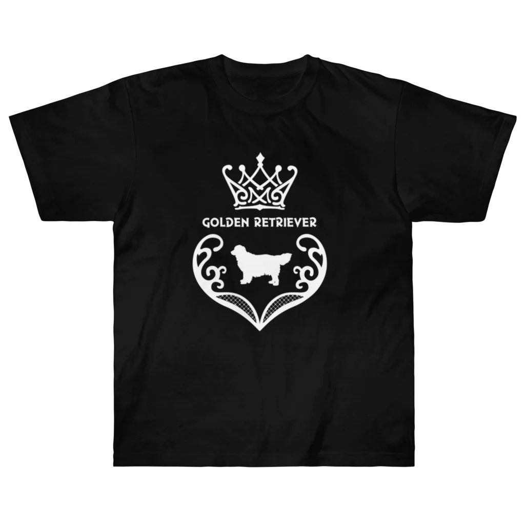 onehappinessのゴールデンレトリバー　crown heart　onehappiness　white ヘビーウェイトTシャツ