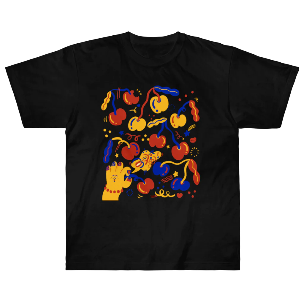 愉快レトロ雑貨屋★39太郎の🍒踊るサクランボ🍒 Heavyweight T-Shirt