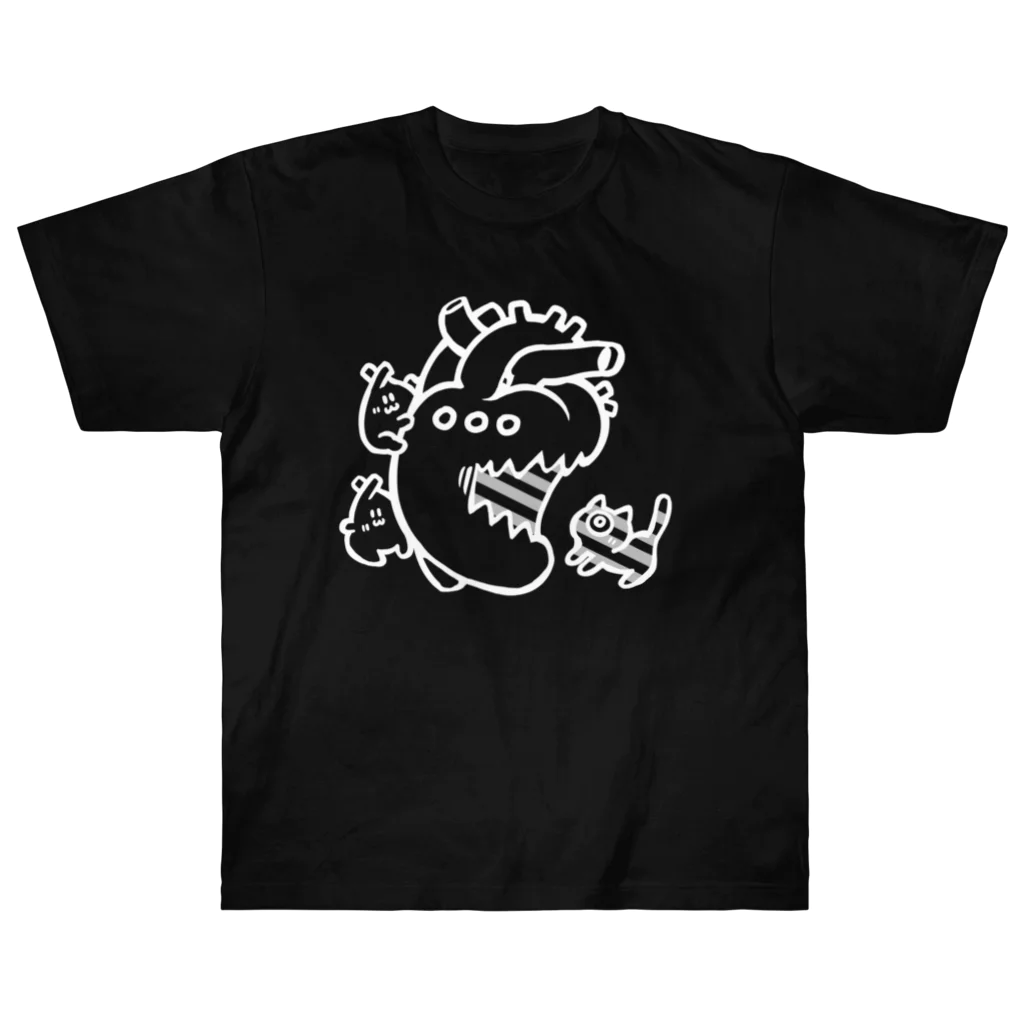 MORIたる露店のハート使いとしましまのねっこ 線画のみ Heavyweight T-Shirt