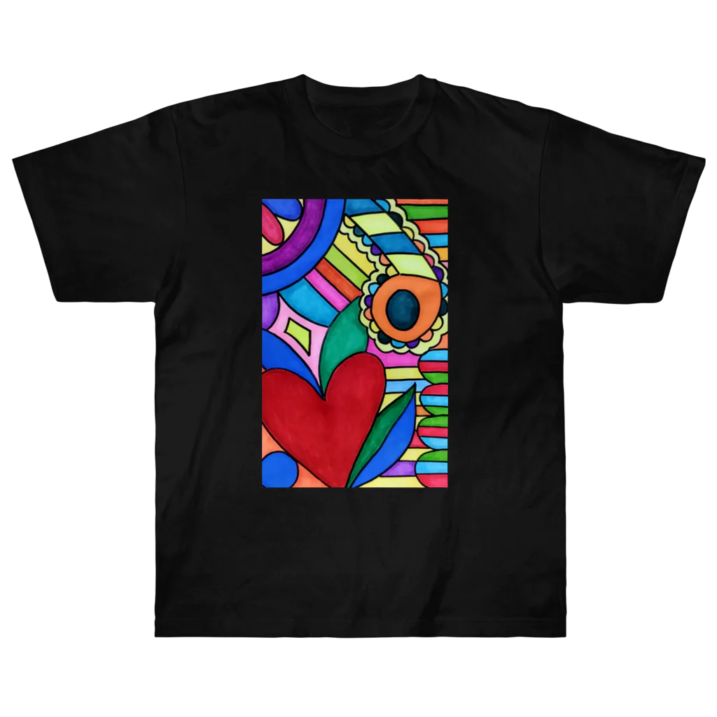 結華の障害者アート 手描きイラスト カラフル ハート Heavyweight T-Shirt