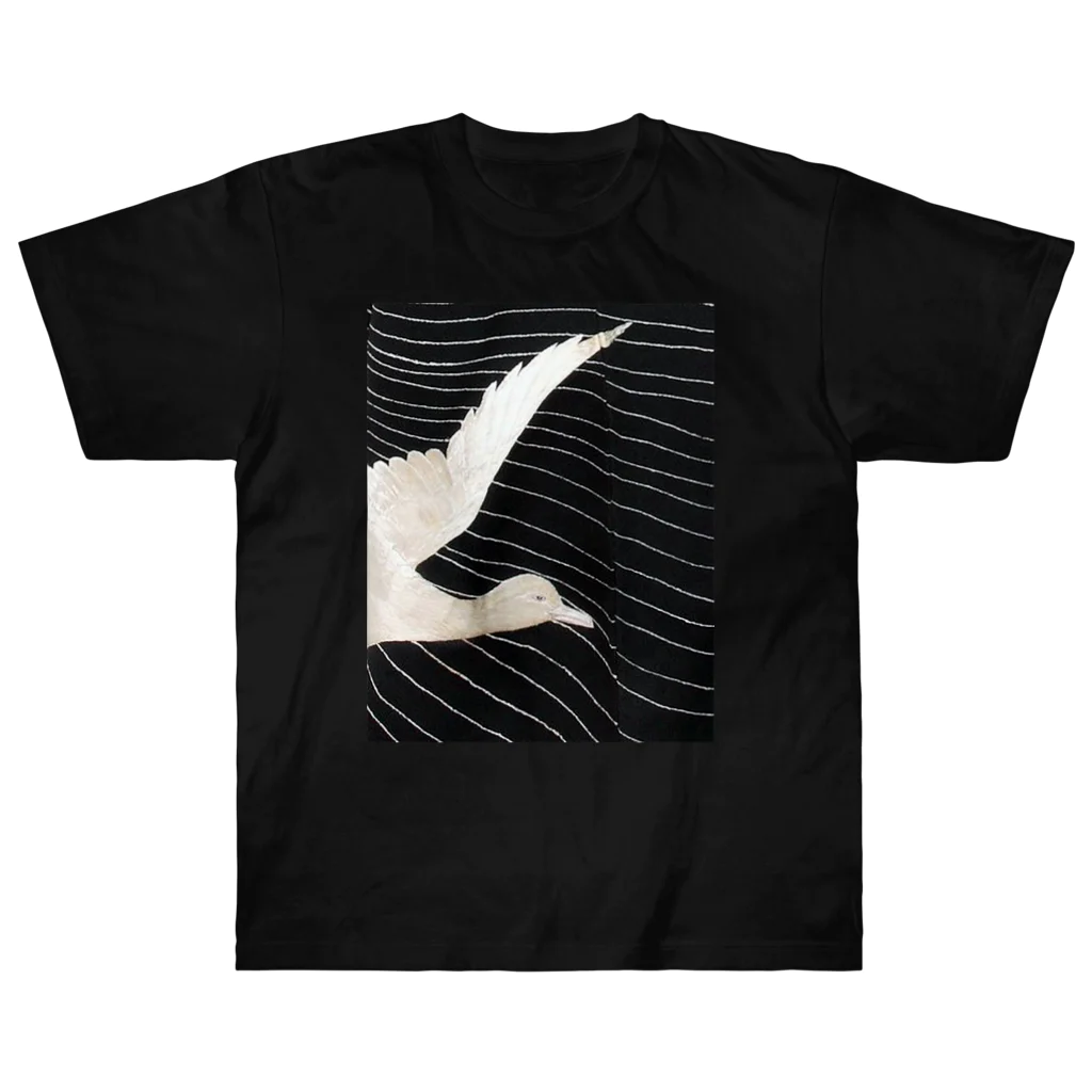 PALA's SHOP　cool、シュール、古風、和風、の黒と白　水鳥の柄 ヘビーウェイトTシャツ