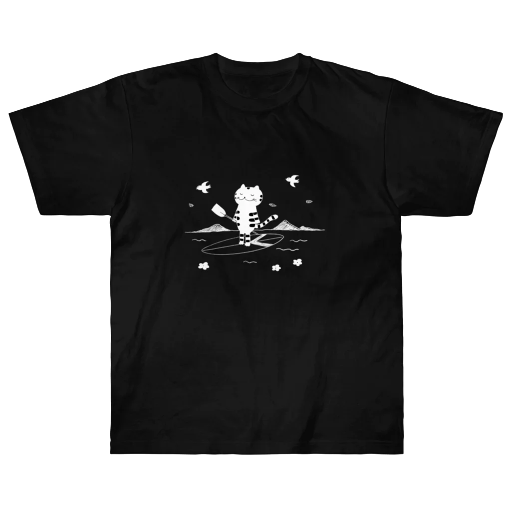 カワラリマーの海の上でリラックス猫さん (ブラック) Heavyweight T-Shirt