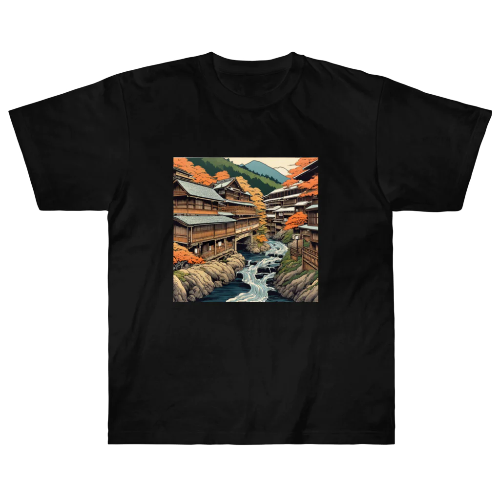 日本の風景 COOL JAPANの日本の風景、温泉街　Japanese hot spring town Heavyweight T-Shirt