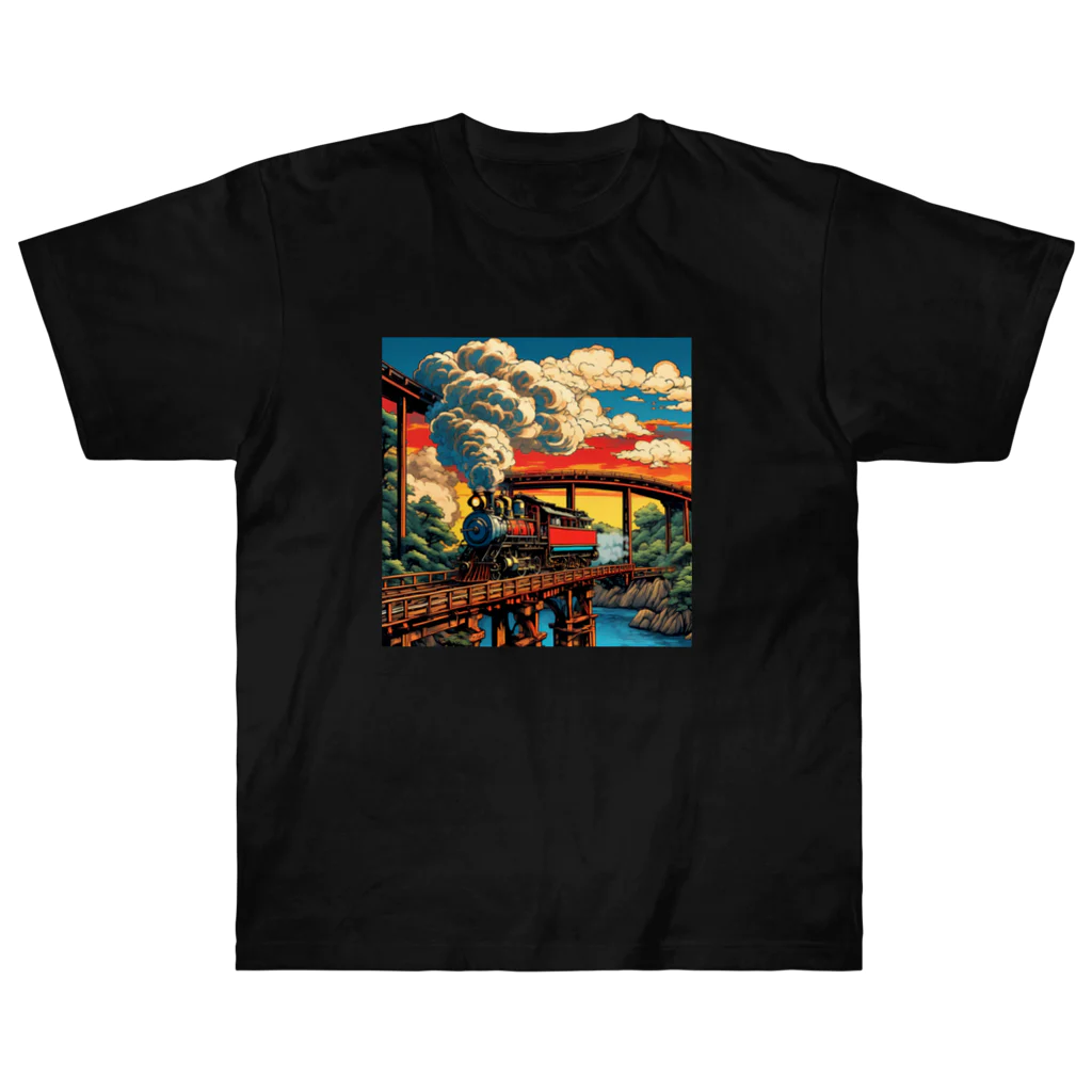 日本の風景 COOL JAPANの日本の風景:SL 蒸気機関車、Japanese senery:SL Steam locomotive Heavyweight T-Shirt