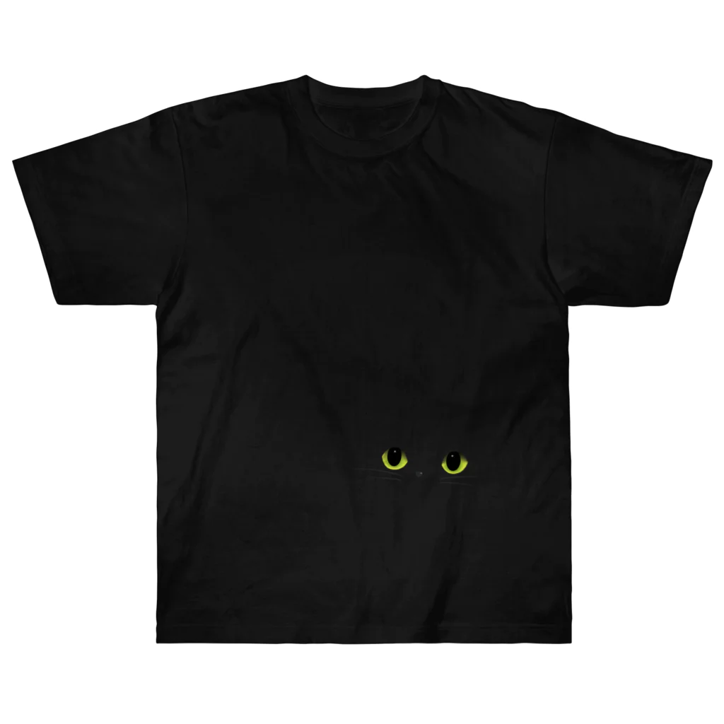 kiramekito_nekoのこちらを覗く黒猫 ヘビーウェイトTシャツ