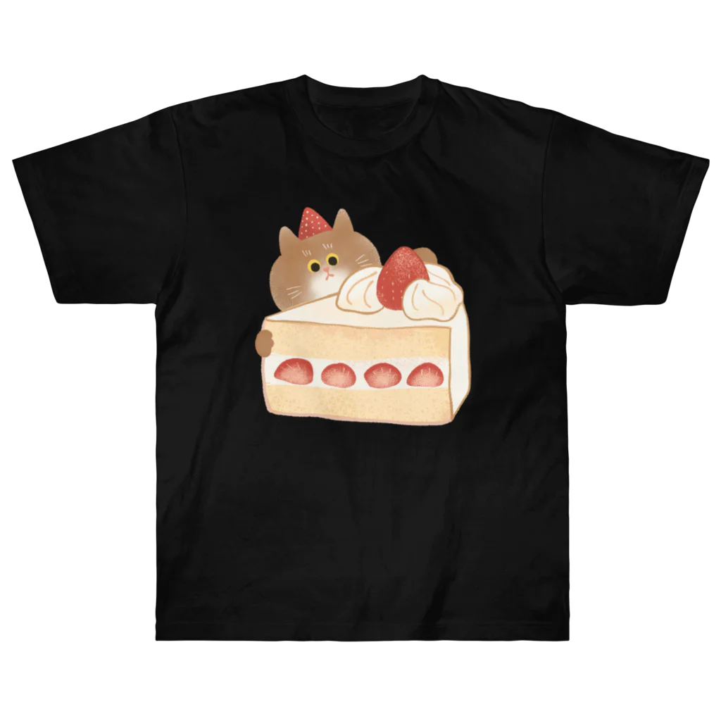 GOAT9 - ぼうし猫のイラストグッズ -のふわふわショートケーキ ヘビーウェイトTシャツ