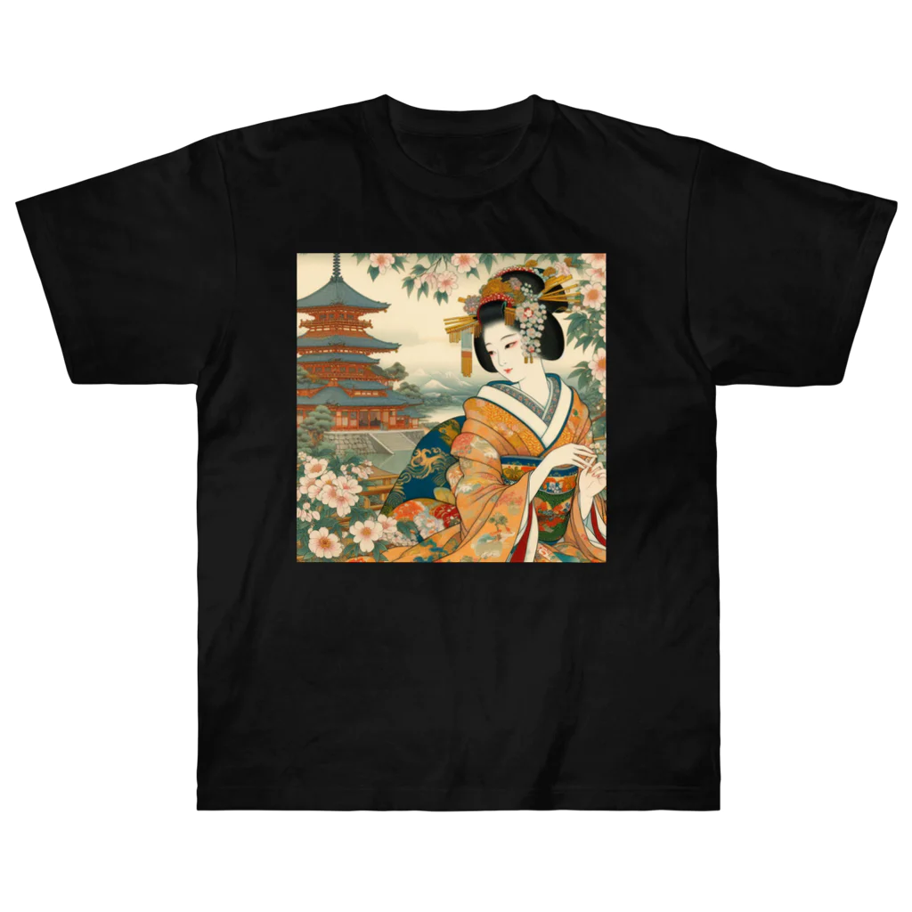 tamabestの浮世絵風美人図 Heavyweight T-Shirt