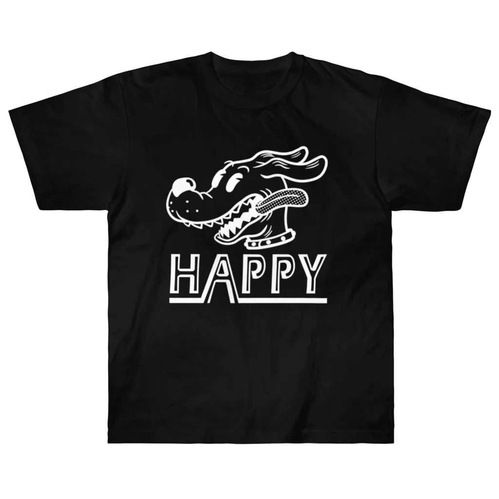 nidan-illustrationのhappy dog (white ink) ヘビーウェイトTシャツ