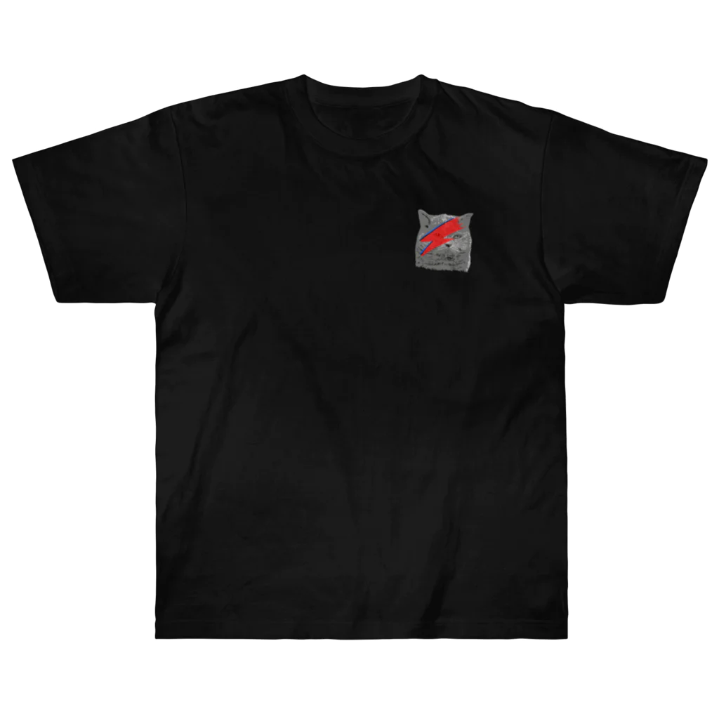 小鳥と映画館のDボウイのメイクをしたネコ Heavyweight T-Shirt