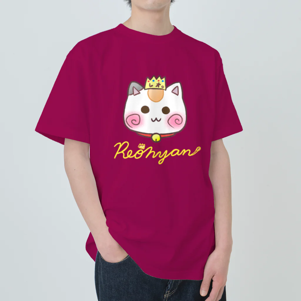 旅猫王子れぉにゃん👑😼公式(レイラ・ゆーし。)の(黄色ロゴ)顔だけ☆れぉにゃん Heavyweight T-Shirt