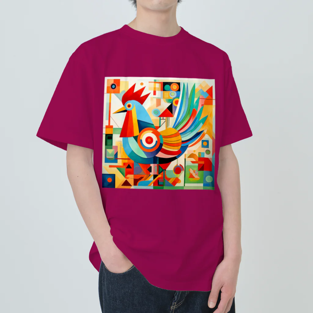 太陽の光に包まれて　Wrapped in Sunlightのモダン鶏アート　Modern Chicken Art Heavyweight T-Shirt