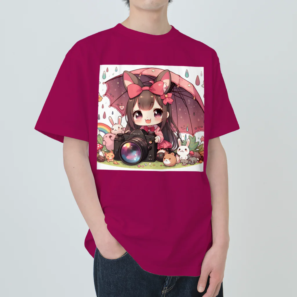 かるるんショップのカメラと傘とうさ耳少女とシリーズ ヘビーウェイトTシャツ