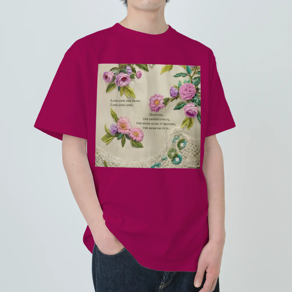 【ホラー専門店】ジルショップの花の刺繍のビンテージデザイン② Heavyweight T-Shirt