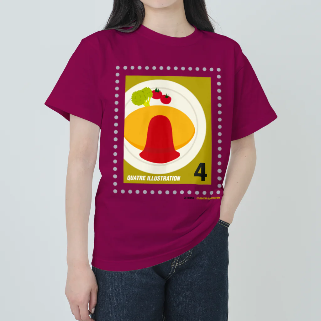 Quatre Illustrationのキャトル切手_オムライス Heavyweight T-Shirt