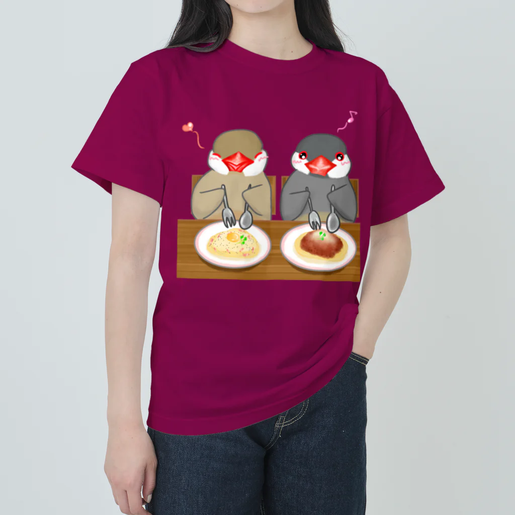 Lily bird（リリーバード）のパスタとシナモン・シルバー文鳥ず ヘビーウェイトTシャツ