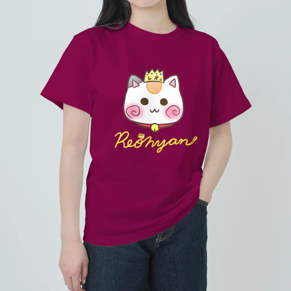 旅猫王子れぉにゃん👑😼公式(レイラ・ゆーし。)の(黄色ロゴ)顔だけ☆れぉにゃん Heavyweight T-Shirt