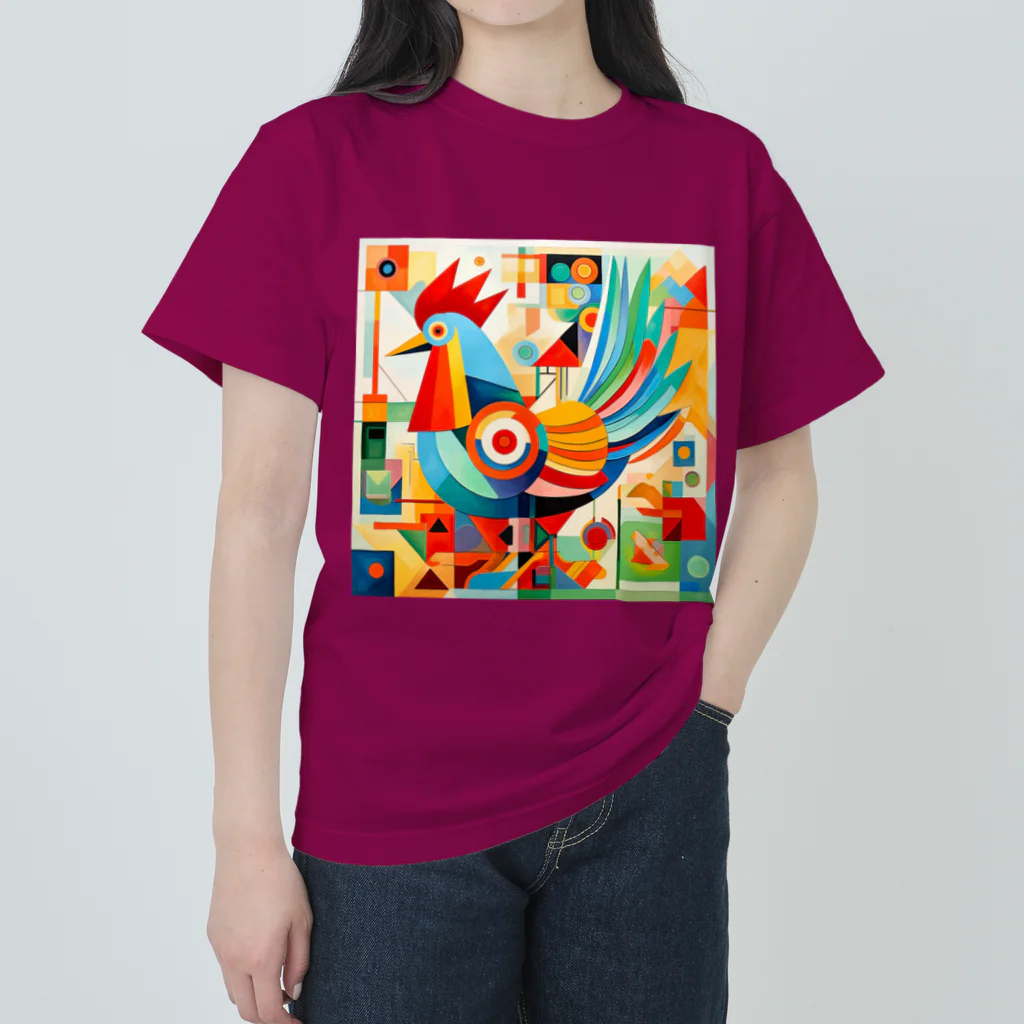 太陽の光に包まれて　Wrapped in Sunlightのモダン鶏アート　Modern Chicken Art ヘビーウェイトTシャツ