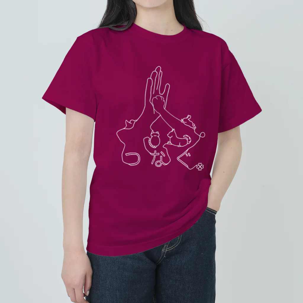 いっぷく処 てんてんのつなぐ(白字・四つ葉色なし) ヘビーウェイトTシャツ