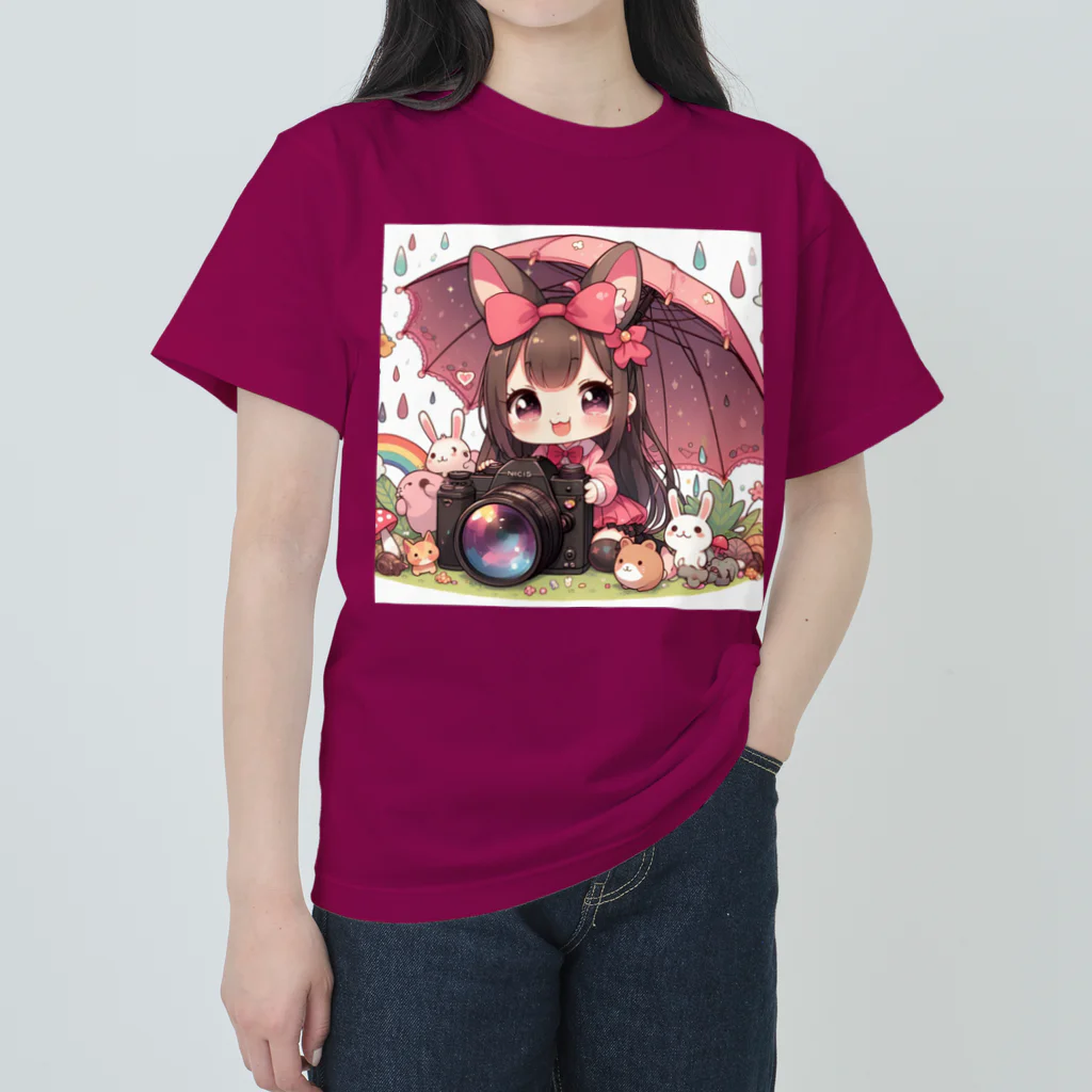 かるるんショップのカメラと傘とうさ耳少女とシリーズ ヘビーウェイトTシャツ