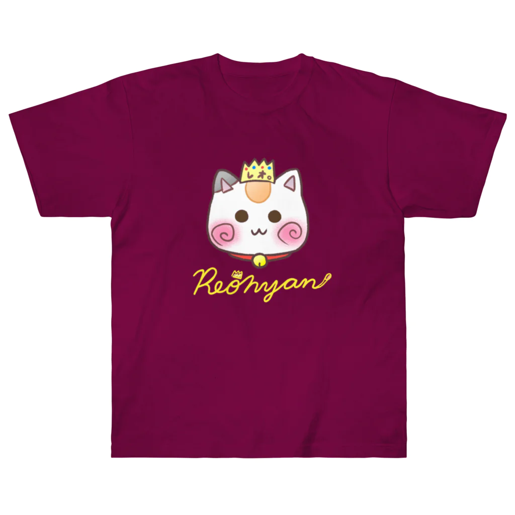 旅猫王子れぉにゃん👑😼公式(レイラ・ゆーし。)の(黄色ロゴ)顔だけ☆れぉにゃん Heavyweight T-Shirt