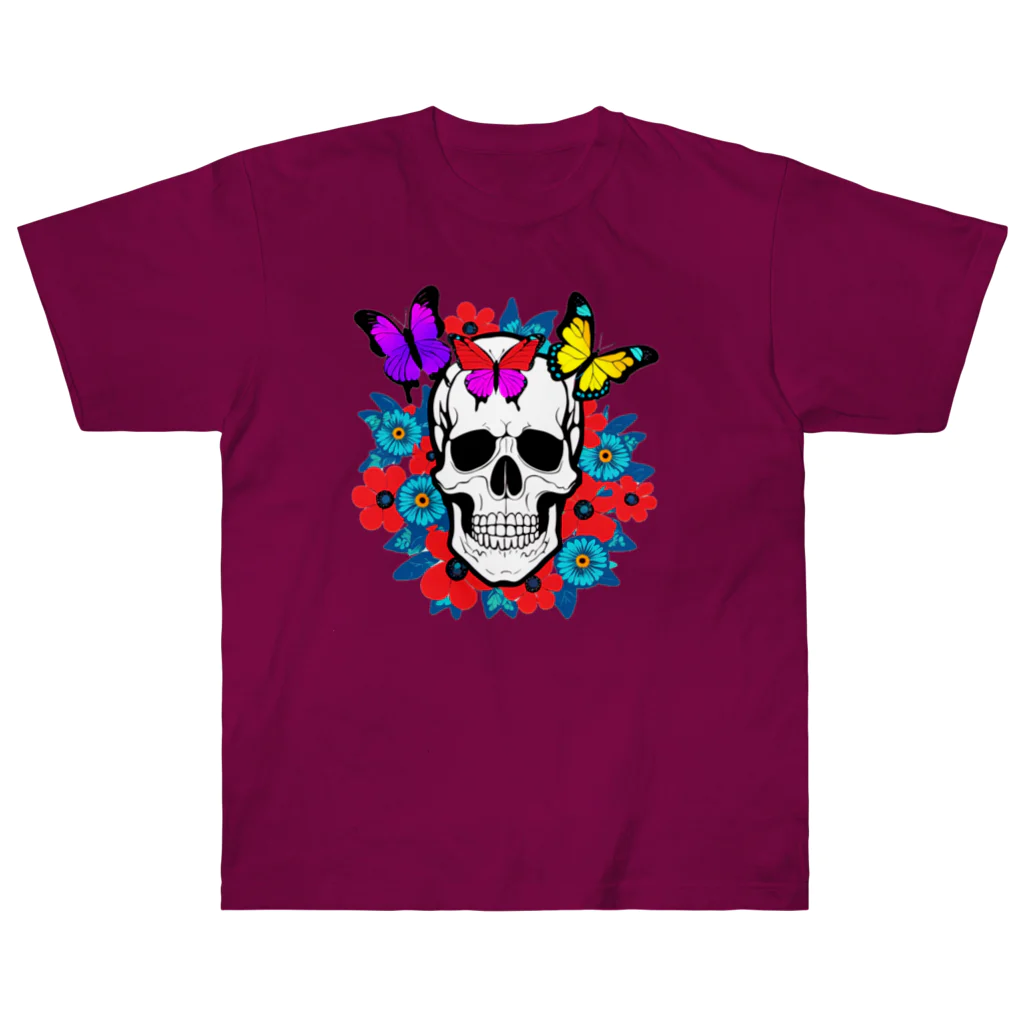 浪漫千代（ロマチョんの店）のA skull in a flower garden ヘビーウェイトTシャツ