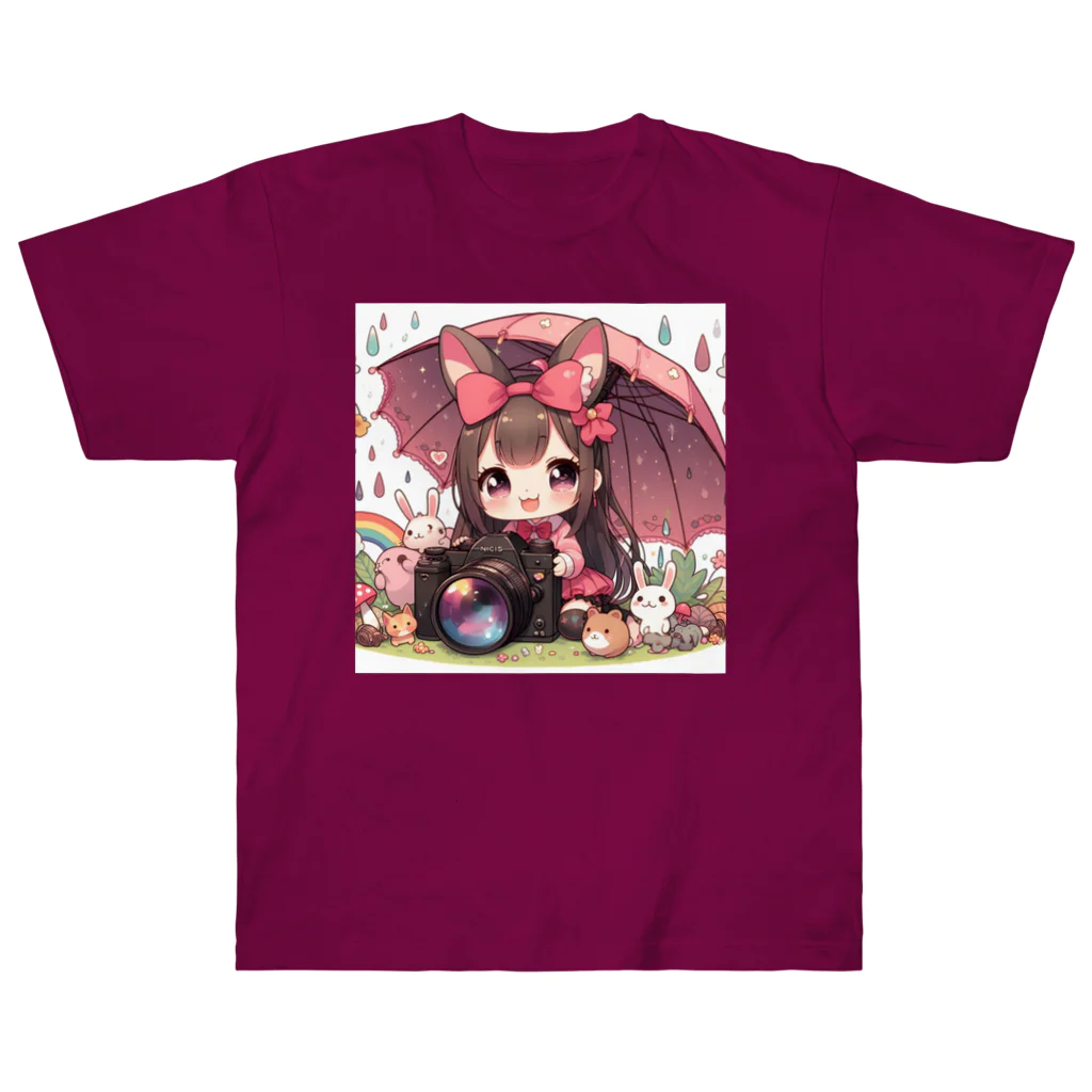 かるるんショップのカメラと傘とうさ耳少女とシリーズ ヘビーウェイトTシャツ