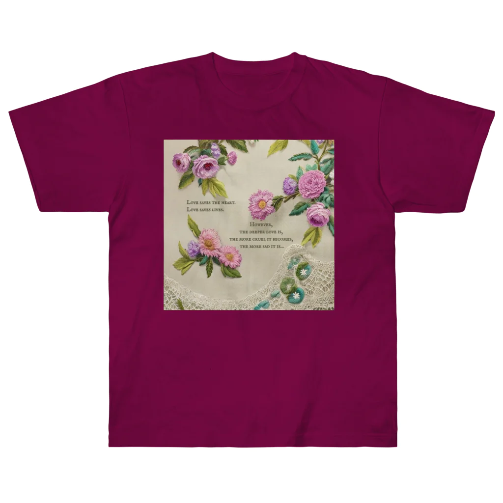 【ホラー専門店】ジルショップの花の刺繍のビンテージデザイン② Heavyweight T-Shirt