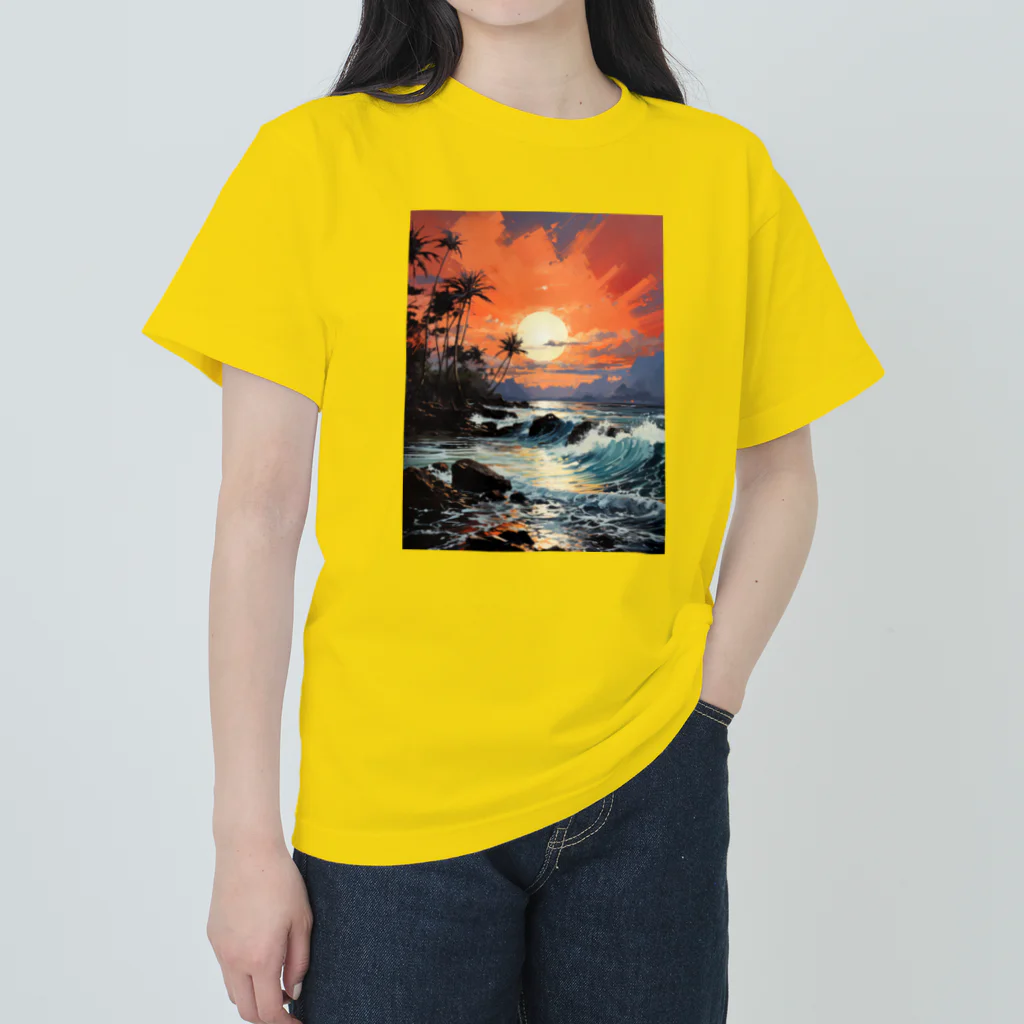 ショップ　キヨナリの波と夕日 ヘビーウェイトTシャツ