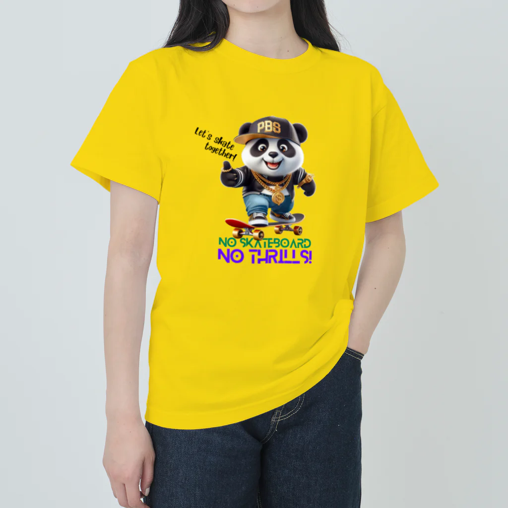 kazu_gのスケボーのない人生なんて!(パンダ) ヘビーウェイトTシャツ