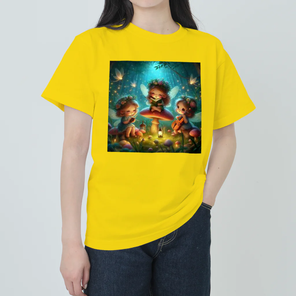 morito-suzuriの夜の森の妖精たち ヘビーウェイトTシャツ