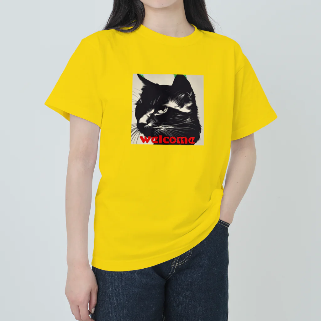 kk-welcomeの黒猫登場Ⅰ Heavyweight T-Shirt