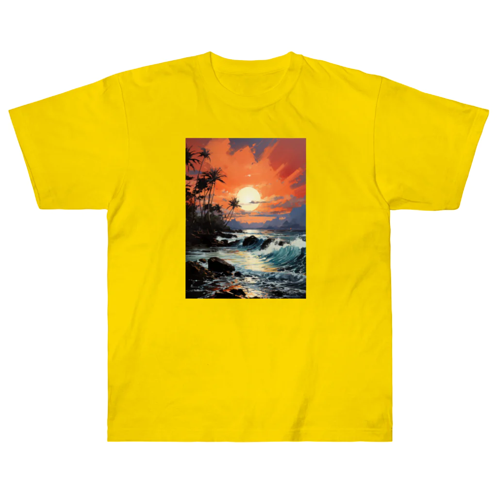 ショップ　キヨナリの波と夕日 Heavyweight T-Shirt