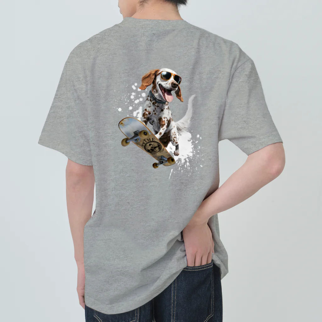 -BRIGHTS-のスケボー犬のおでかけ！skateboarding dog ヘビーウェイトTシャツ