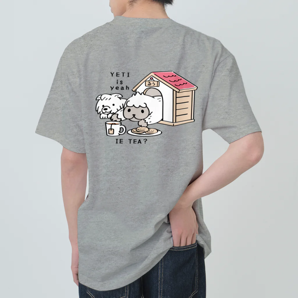 イラスト MONYAAT のバックプリント YETI is yeahの家でお茶 Heavyweight T-Shirt