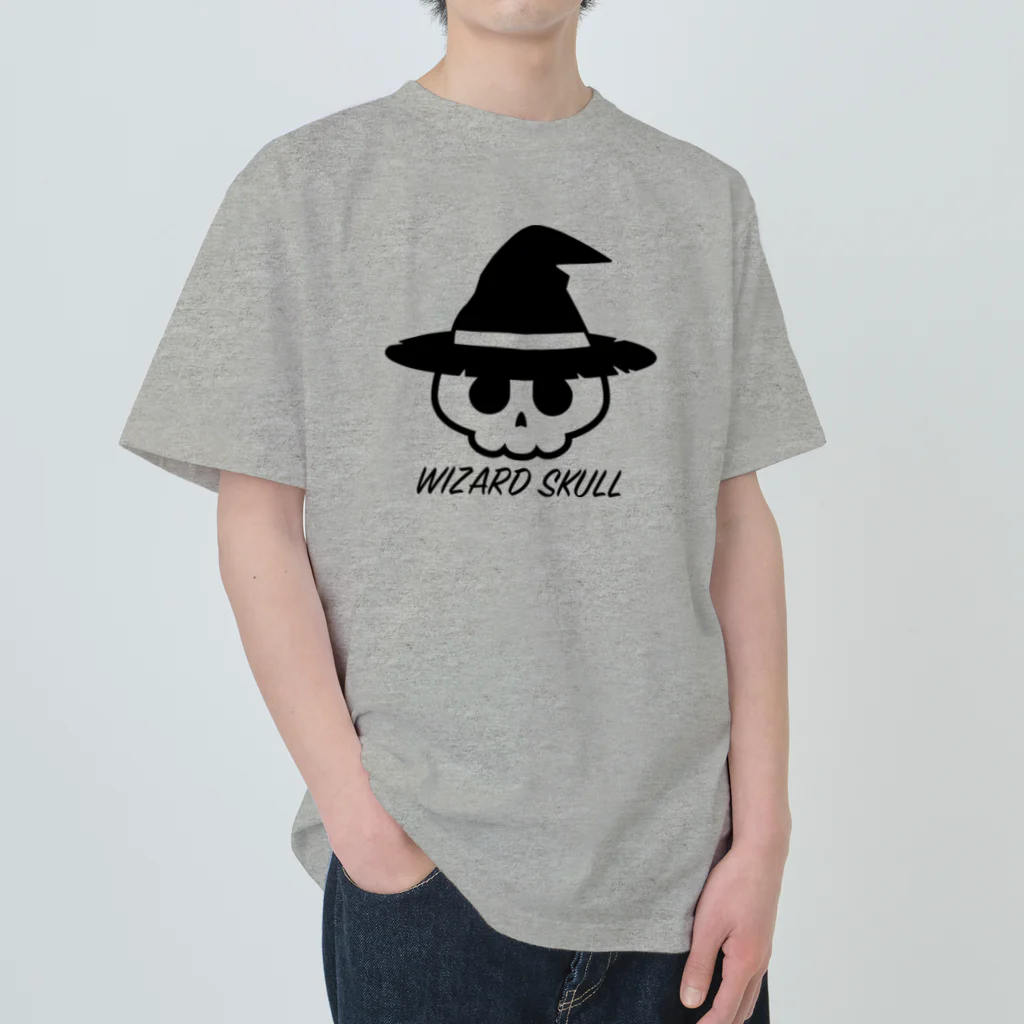 QUQU_WORKSのウィザードスカル 魔法使い ブラック ヘビーウェイトTシャツ