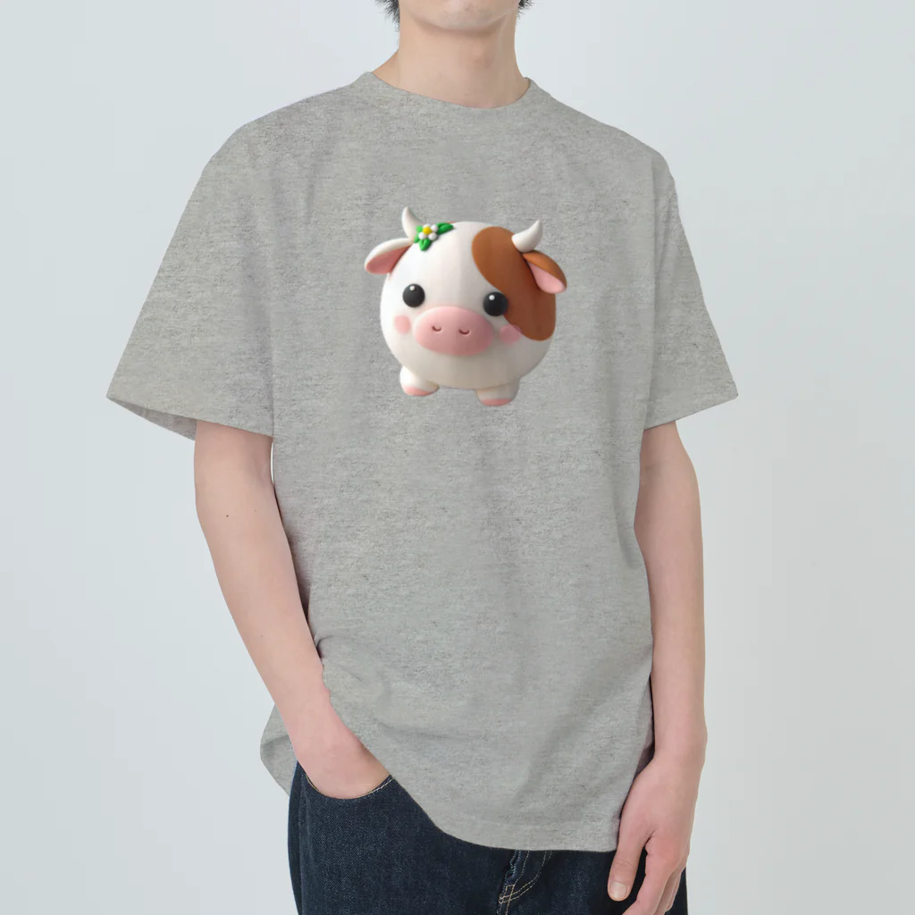 終わらない夢🌈の可愛い💕まんまる◯シリーズ✨　牛🐮 ヘビーウェイトTシャツ