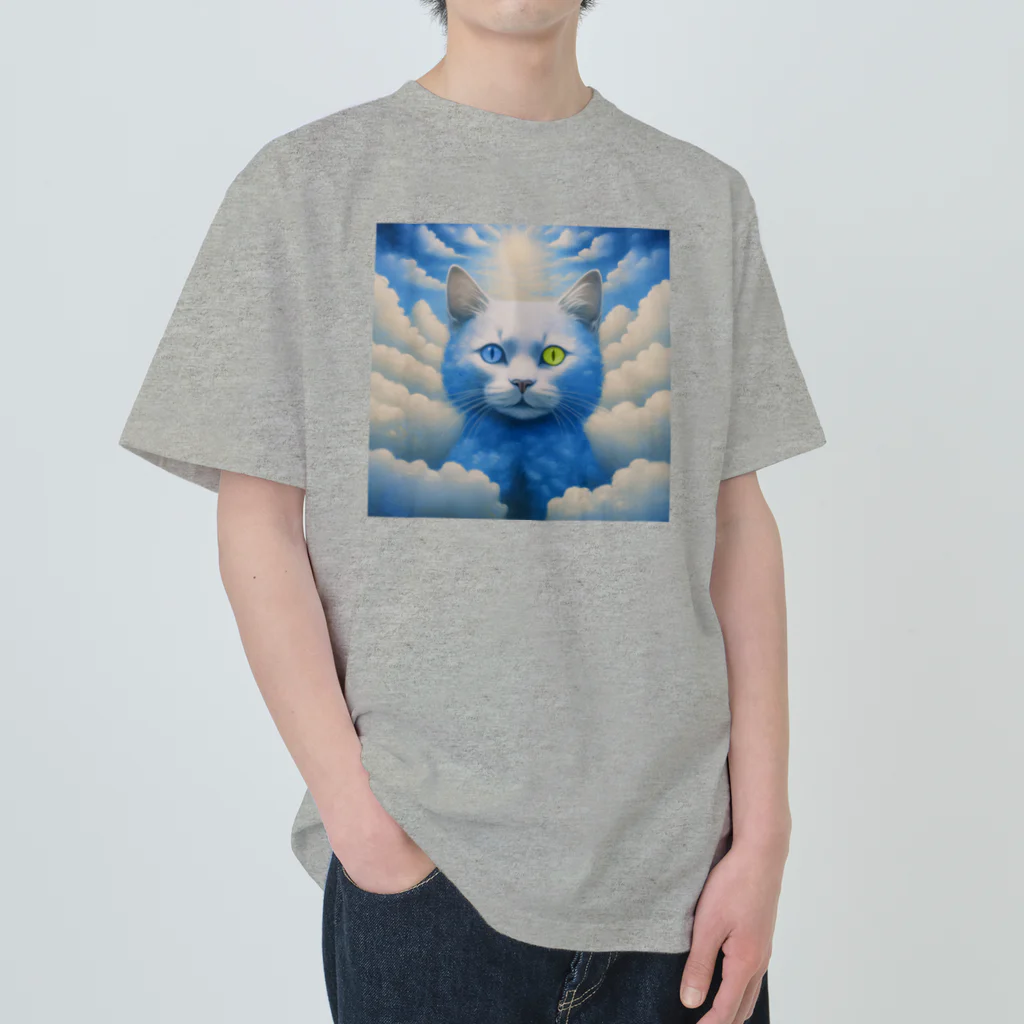 黒猫ファブリックのSky cats relax on a carpet of clouds ヘビーウェイトTシャツ